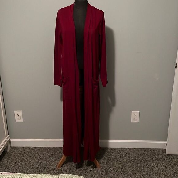 Zenana Premium Women's Red Long Sleeve Open Front Long Cardigan Medium - Picture 1 of 8